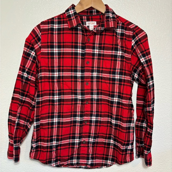 Cat & Jack Red & Black Flannel Button Down Shirt Size Youth 10/12 | holiday | - Picture 1 of 4